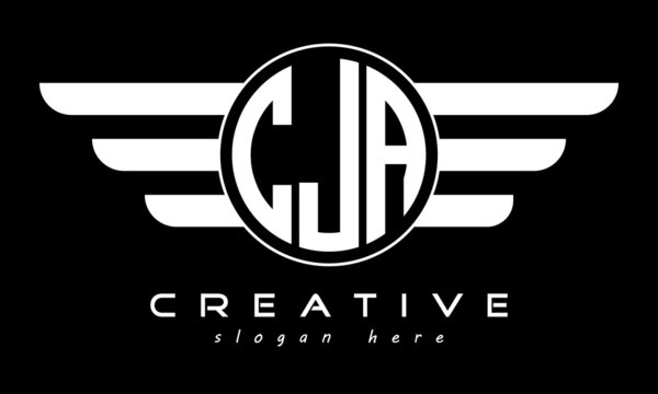 CJA three letter monogram type circle letter logo with wings vector template.