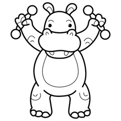 Hippo coloring book for children's creativity, on a white background.