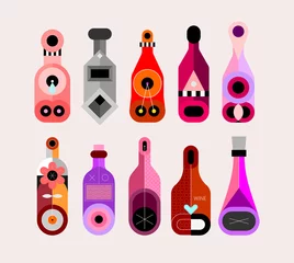 Tuinposter Gekleurd geïsoleerd op een lichte achtergrond fles vector ontwerpen. Set van tien verschillende wijnflessen. Elk item wordt op een aparte achtergrond geplaatst. ©  danjazzia