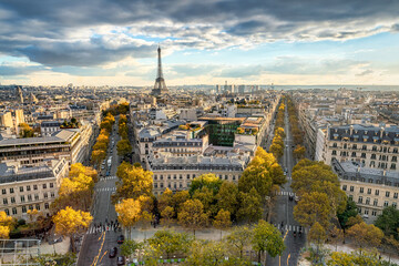 Paris skyline in autumn season with view of the Eiffel Tower