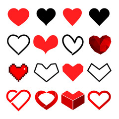 Collection Element of cute heart icon symbol set simple vector illustration various styles suitable for design graphic, card, sticker, banner Or show love and care such as Valentine's day 14 February.