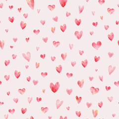 Watercolor Valentine's Day Hearts Hand drawn Seamless Pattern