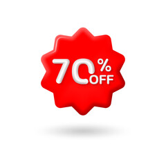 70 percent price off icon or label. 3d sale or discount badge or price tag for promo design. Vector illustration.