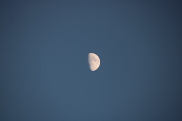white half moon in blue sky