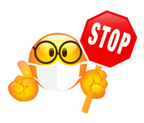 Smiley mit Corona Maske und Stopschild