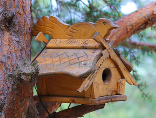 Birdhouse on a tree in the park