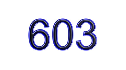 blue 603 number 3d effect white background