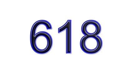 blue 618 number 3d effect white background