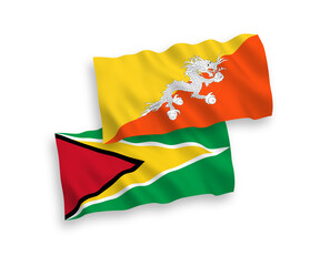 Flags of Co-operative Republic of Guyana and Kingdom of Bhutan on a white background