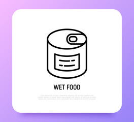 Canned food for pet thin line icon. Modern vector illustration for pet shop.