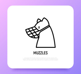 Dog muzzle thin line icon. Accessory for dog. Modern vector illustration for pet shop.