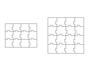 Unique Abstract Blank Jigsaw Puzzles set. Simple line art style for printing and web. Geometric style. Stock linear illustration isolated