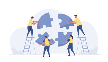 Concept of financial management statistics and business report infographics as puzzles.