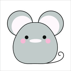 Rat or mouse. Hand drawn flat cartoon vector illustration isolated on white background.	