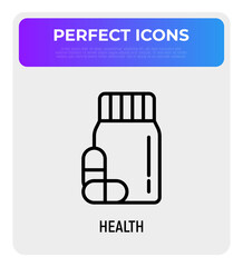 Supplement for pets thin line icon. Veterinary clinic. Modern vector illustration of medical drugs.