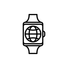 Web smartwatch: globe on device screen thin line icon. Modern vector illustration.