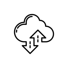 Cloud data thin line icon: backup, download, upload. Modern vector illustration.
