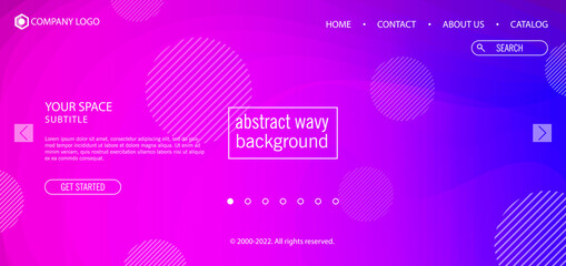 Website Landing Home Page Purple pink blue abstract trendy wavy vector background template