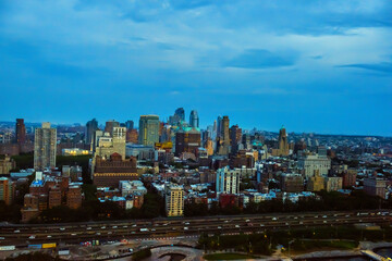 Top view of the city at night, central part of New York