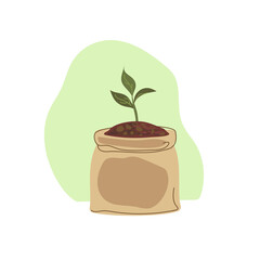 Bag with compost. Organic compost theme. Set of hand drawn icons. Zero waste theme.