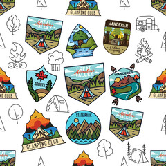 Outdoor activity and adventure seamless pattern design