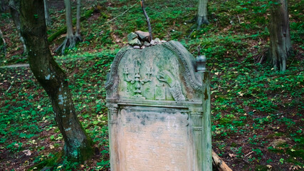 Fototapeta na wymiar Old cemetery with Jewish tombstones. Headstones in Jewish