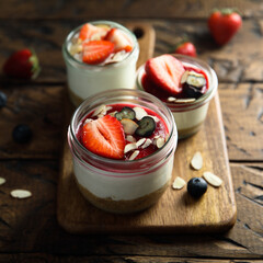 Traditional homemade panna cotta dessert with berries