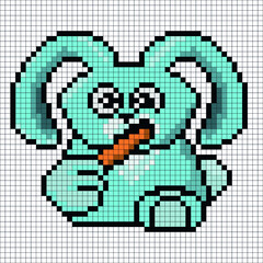 Rabbit chewing carrot in pixel art style