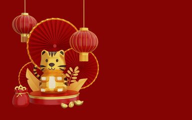 Fototapeta na wymiar 3d rendering of Happy Chinese New Year with lantern on red background