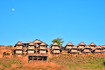 Fototapeta na wymiar A group of homestays on a hill in Tak Province, Thailand.