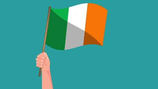Human Hand Holding Ireland flag animation.4K Video motion Animation.