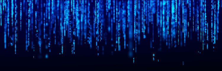 Digital background blue matrix. Coding or hacking concept. Flow of random numbers. 3D rendering.