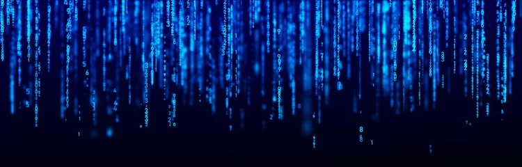 Foto op Plexiglas Digital background blue matrix. Coding or hacking concept. Flow of random numbers. 3D rendering. © Vitalii