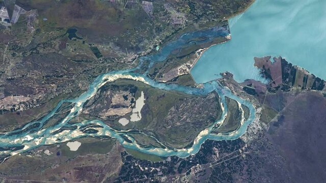 Paran&agrave; river aerial satellite view from space animation, with artificial basin and hydroelectric plant of Yacyreta dam. Image furnished by Nasa