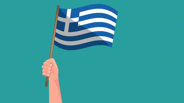 Human Hand Holding Greece flag animation.4K Video motion Animation.