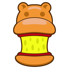 Illustration of a burger shaped like a hippopotamus whose mouth is full of cheese and meat.