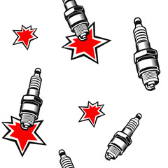 Spark plug with spark for motor, motorcycle, car, scooter. Pattern.