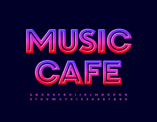 Vector colorful Logo Music Cafe. Glossy artistic Font. Unique Bright Alphabet Letters and Numbers. 