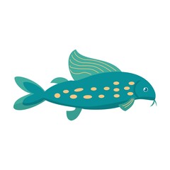Aquarium dark catfish isolated on white background. Cartoon vector illustration