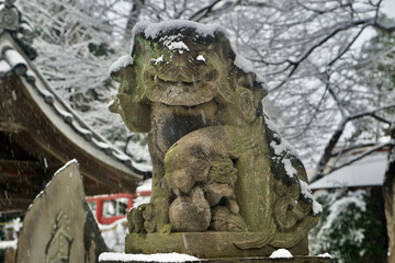 stone guardian at a shinto shrine