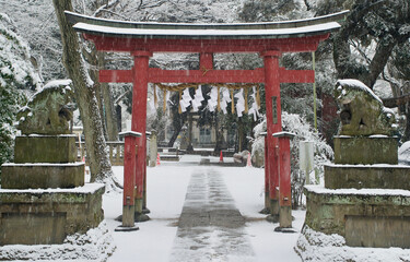 A Japanese shinto shrine in the snow