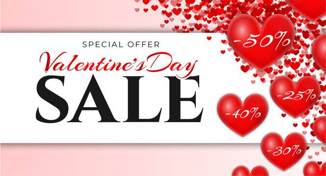 Valentine's Day Sale Background Banner with Hearts and 50% Off