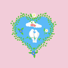 
Valentines card with doves and flowers congratulations on Valentines Day
