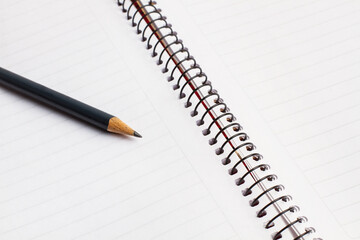 L&aacute;piz sobre un cuaderno con espiral. Vista superior. Copy space