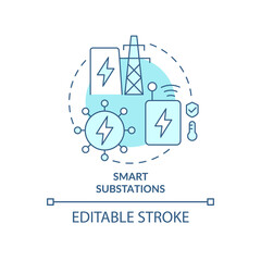 Smart substations turquoise concept icon. Intelligent grids abstract idea thin line illustration. Isolated outline drawing. Editable stroke. Roboto-Medium, Myriad Pro-Bold fonts used