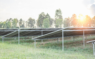 Fototapeta premium sun above solar farm renderings Clean energy.