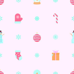 Seamless Pattern Abstract Elements Winter Happy New Year Socks, Gifts With Snowflakes Vector Design Style Background Illustration Texture For Prints Textiles, Clothing, Gift Wrap, Wallpaper, Pastel