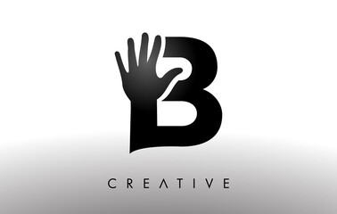 Letter B Logo with Hand Silhouette Vector Icon Illustration. Creative Hand Logo Letter