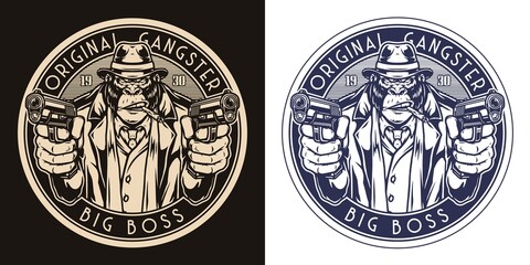 Big boss gorilla mafia round emblem - obrazy, fototapety, plakaty