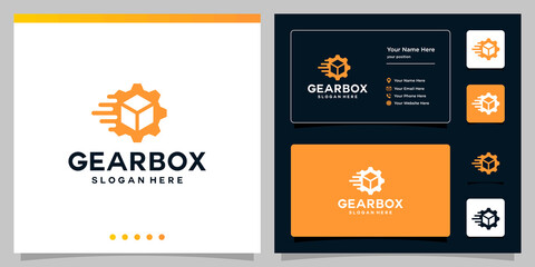 Gear and box logistic logo design, cargo and delivery. Premium Vector